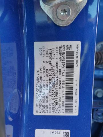 2022 HONDA CIVIC TOUR - 2HGFE1F97NH316927