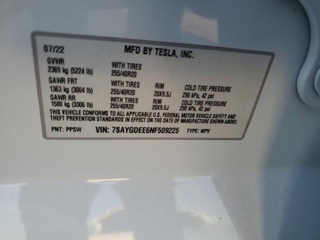 2022 TESLA MODEL Y - 7SAYGDEE6NF509225