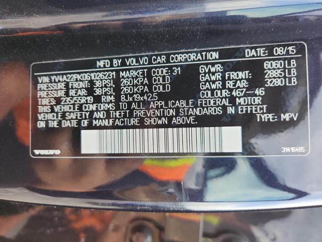 2016 VOLVO XC90 T6 YV4A22PK0G1026231