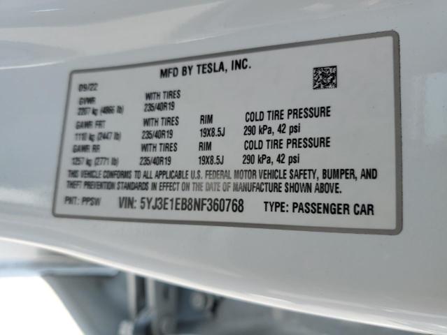 2022 TESLA MODEL 3 5YJ3E1EB8NF360768