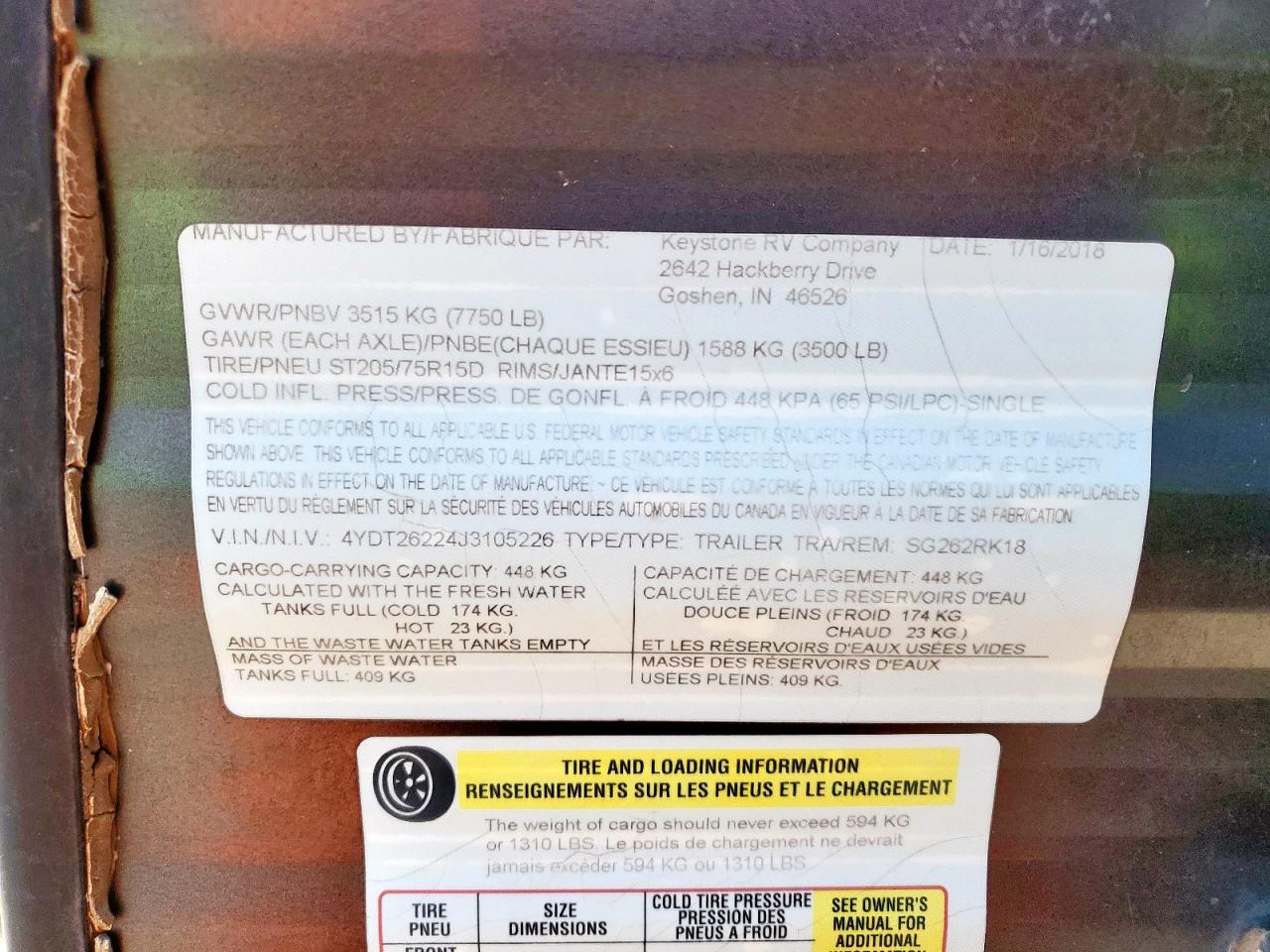 Lot #3240843137 2018 KEYSTONE SPRINGDALE