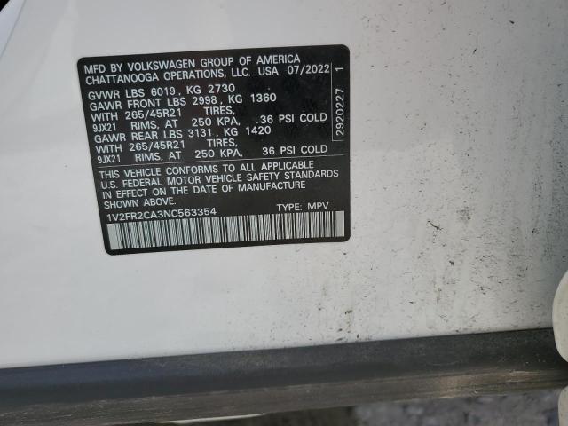 2022 VOLKSWAGEN ATLAS SEL - 1V2FR2CA3NC563354