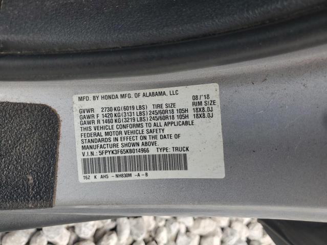 2019 HONDA RIDGELINE 5FPYK3F65KB014966