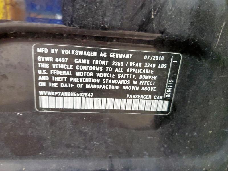 2017 VOLKSWAGEN CC SPORT WVWKP7AN8HE502647