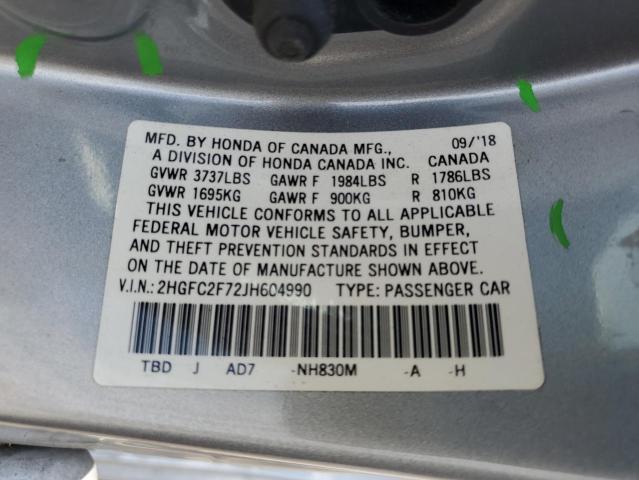 2018 HONDA CIVIC EX 2HGFC2F72JH604990