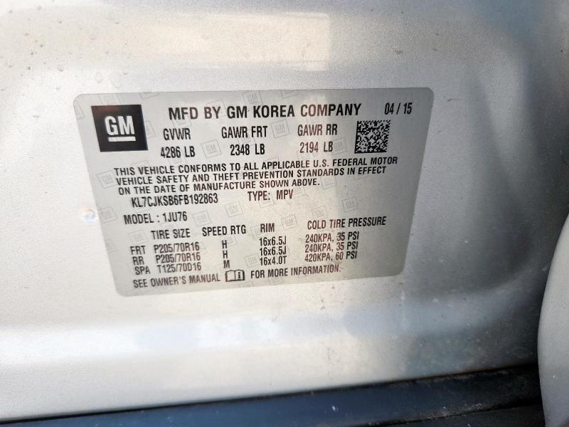 2015 CHEVROLET TRAX LS KL7CJKSB6FB192863