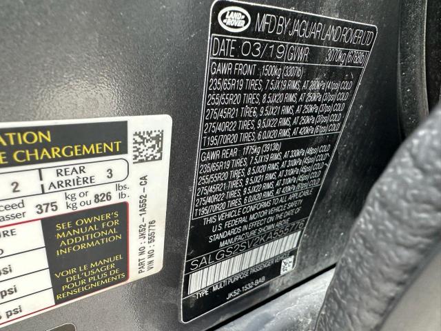 2019 LAND ROVER RANGE ROVE SALGS2SV2KA555776