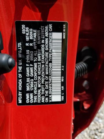 2020 HONDA CIVIC EX SHHFK7H62LU220489