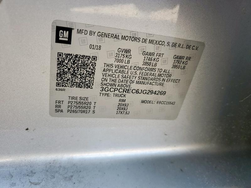 2018 CHEVROLET SILVERADO 3GCPCREC6JG294269