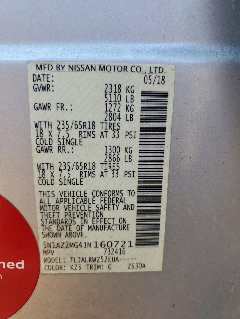 2018 NISSAN MURANO S 5N1AZ2MG4JN160721