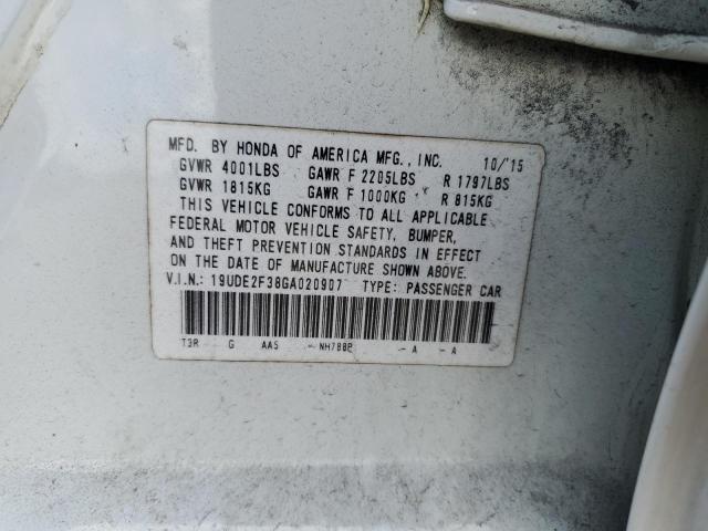 2016 ACURA ILX BASE W 19UDE2F38GA020907