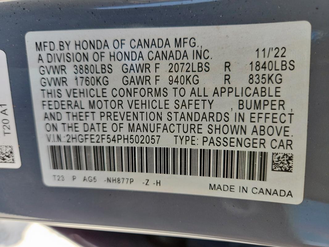 2023 HONDA CIVIC SPOR 2HGFE2F54PH502057