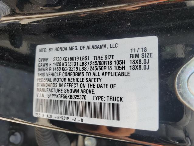 2019 HONDA RIDGELINE 5FPYK3F56KB025370