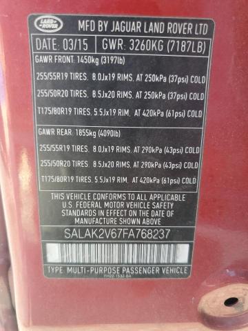 2015 LAND ROVER LR4 HSE LU SALAK2V67FA768237