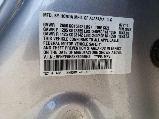 2019 HONDA PILOT EXL 5FNYF6H5XKB096549