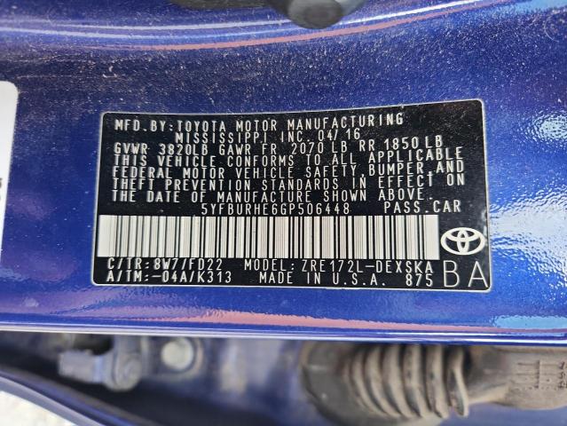 2016 TOYOTA COROLLA L 5YFBURHE6GP506448
