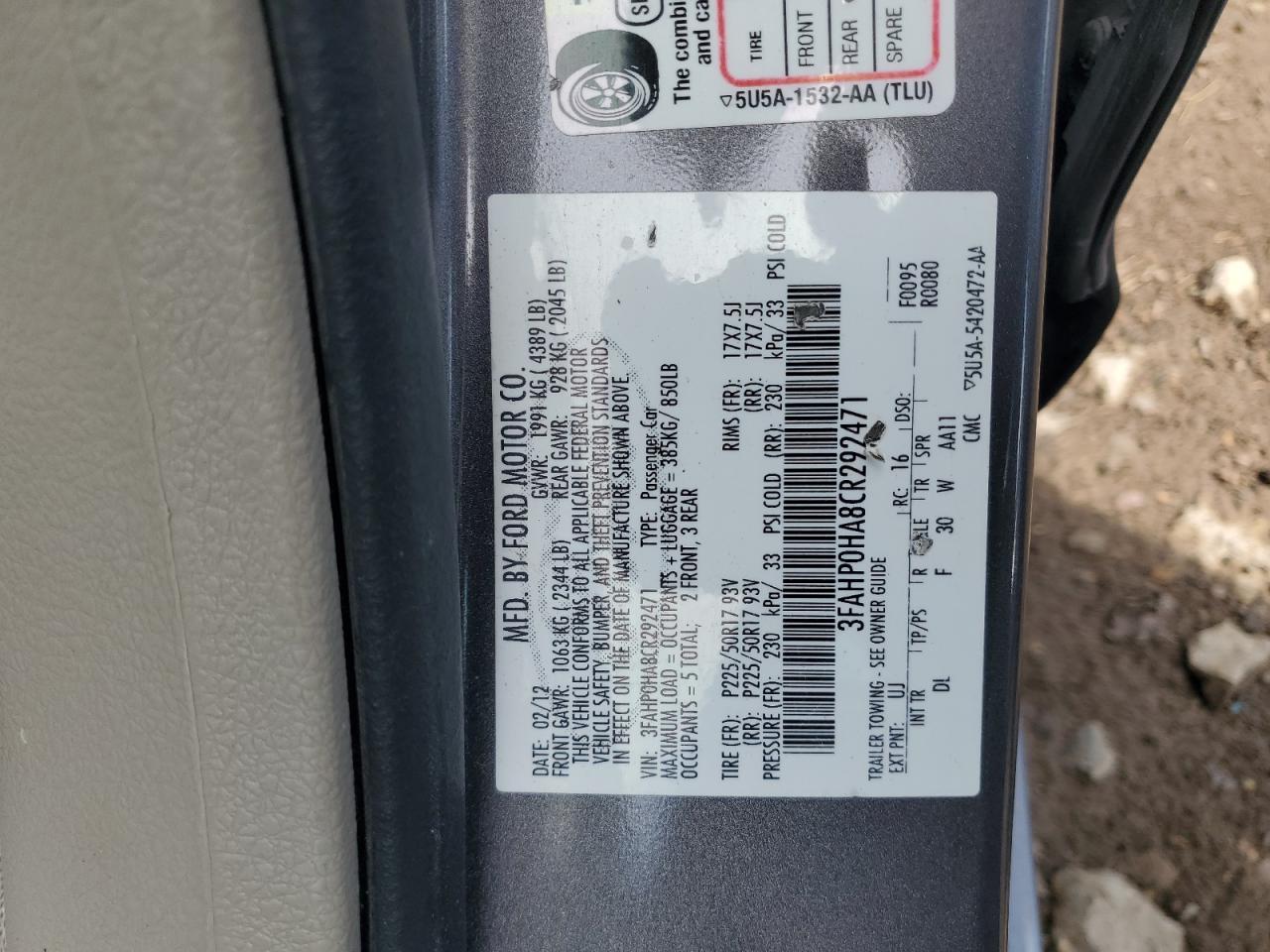 Lot #3301686626 2012 FORD FUSION SE