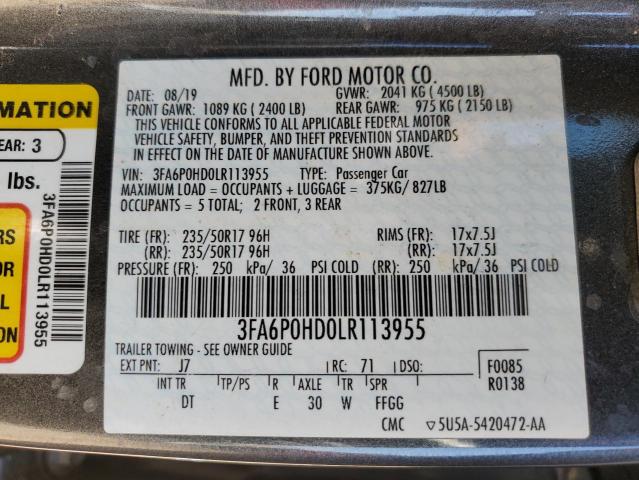 2020 FORD FUSION SE - 3FA6P0HD0LR113955