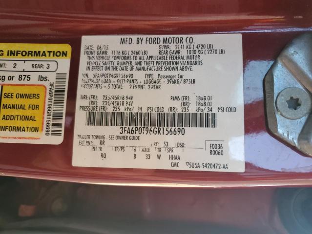 2016 FORD FUSION SE - 3FA6P0T96GR156690