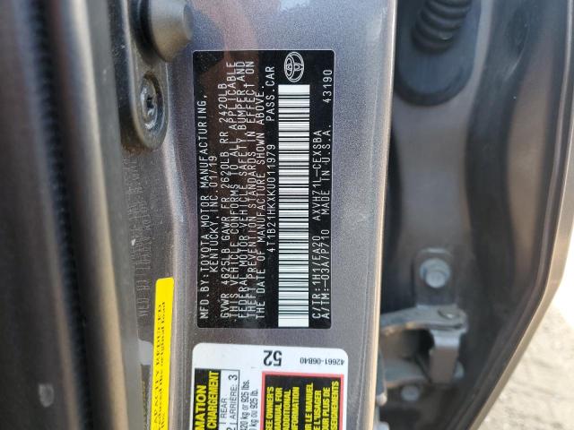 2019 TOYOTA CAMRY HYBR 4T1B21HKXKU011979