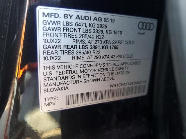 2019 AUDI Q8 PRESTIGE WA1CVAF12KD042115
