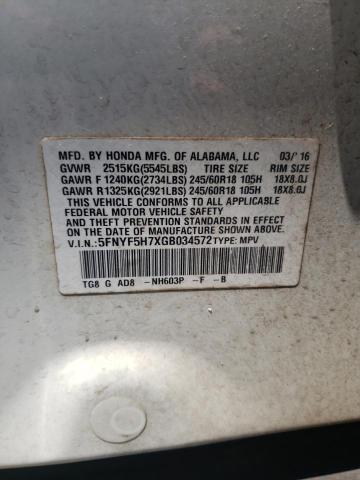 2016 HONDA PILOT EXLN 5FNYF5H7XGB034572
