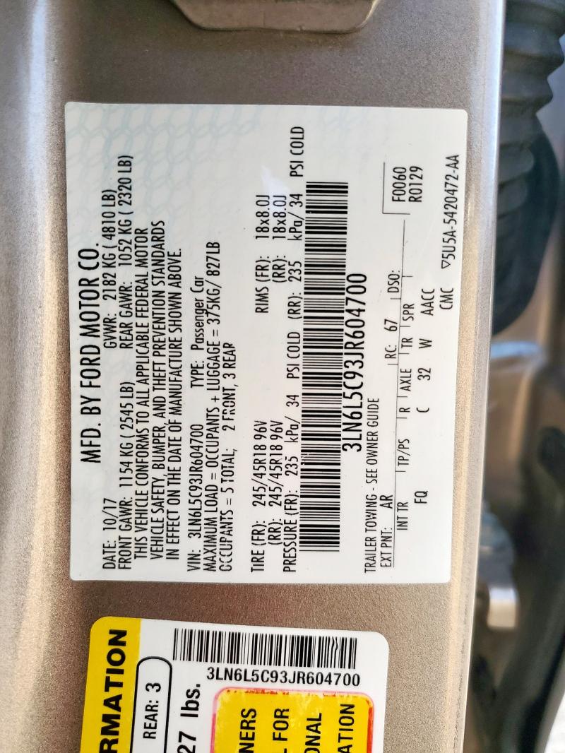 2018 LINCOLN MKZ SELECT 3LN6L5C93JR604700