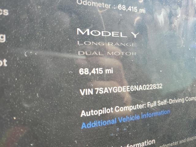 2022 TESLA MODEL Y 7SAYGDEE6NA022832