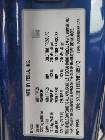 2022 TESLA MODEL 3 5YJ3E1EB7NF305213