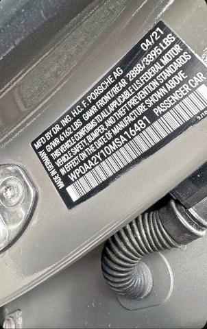 2021 PORSCHE TAYCAN WP0AA2Y10MSA16481
