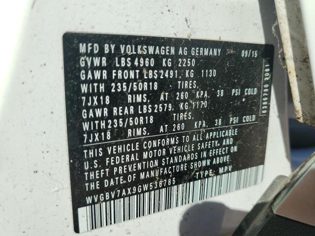 2016 VOLKSWAGEN TIGUAN S WVGBV7AX9GW536785