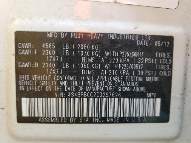 2012 SUBARU OUTBACK 2. - 4S4BRBCC2C3297626