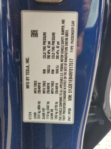 2024 TESLA MODEL 3 5YJ3E1EB4RF817517