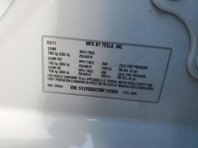 2021 TESLA MODEL Y 5YJYGDEE2MF142609