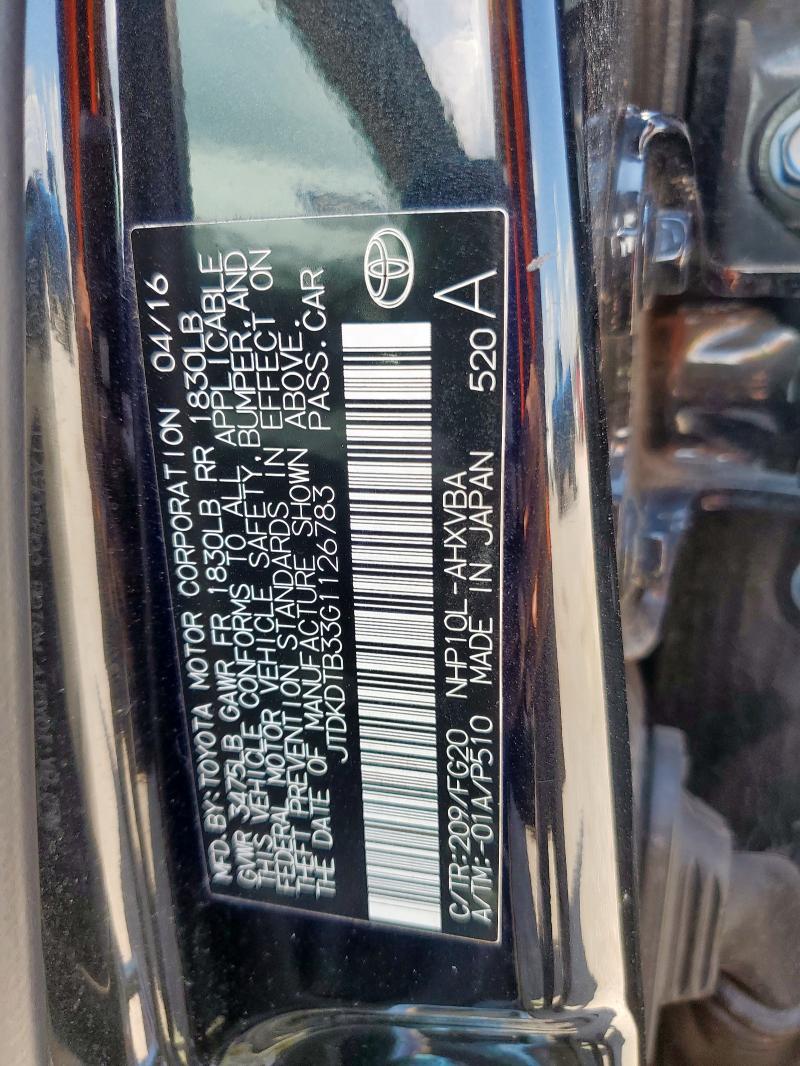 2016 TOYOTA PRIUS C JTDKDTB33G1126783