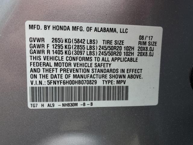 2017 HONDA PILOT ELITE 5FNYF6H00HB070829