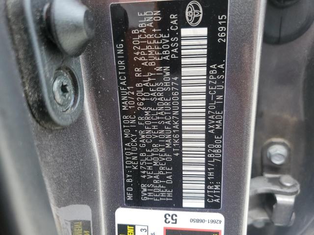 2022 TOYOTA CAMRY XSE 4T1K61AK7NU006774