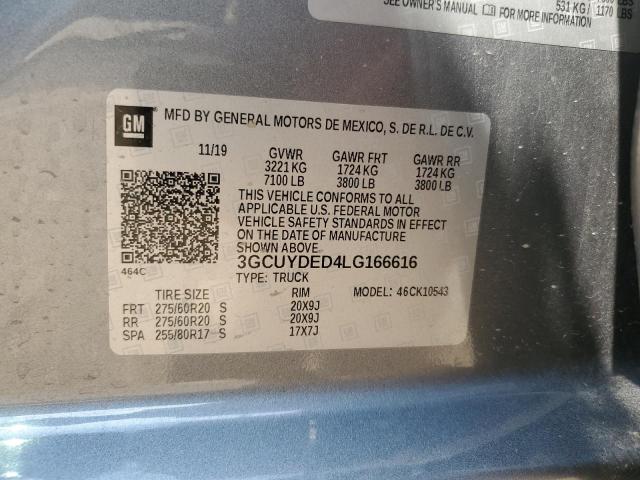2020 CHEVROLET SILVERADO 3GCUYDED4LG166616
