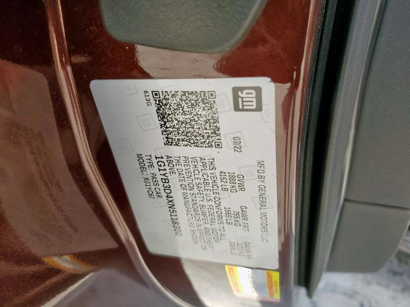 2022 CHEVROLET CORVETTE S 1G1YB3D4XN5118300
