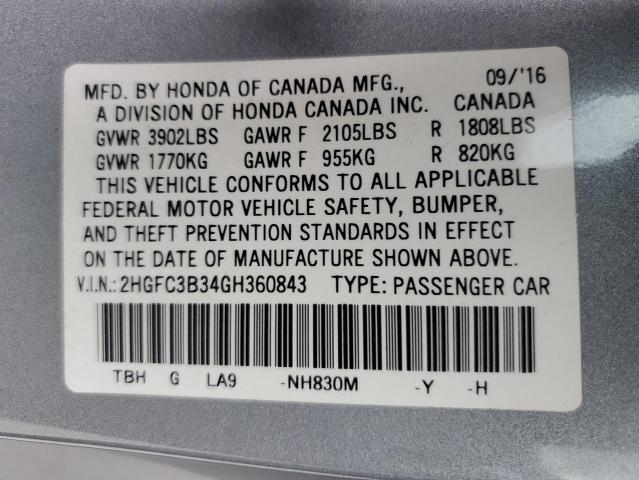 2016 HONDA CIVIC EX 2HGFC3B34GH360843