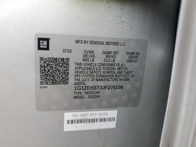 2018 CHEVROLET MALIBU LT 1G1ZD5ST3JF275109