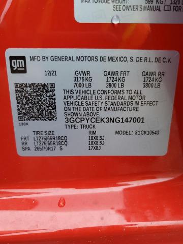 2022 CHEVROLET SILVERADO LTD K1500 TRAIL BOSS CUSTOM 3GCPYCEK3NG147001