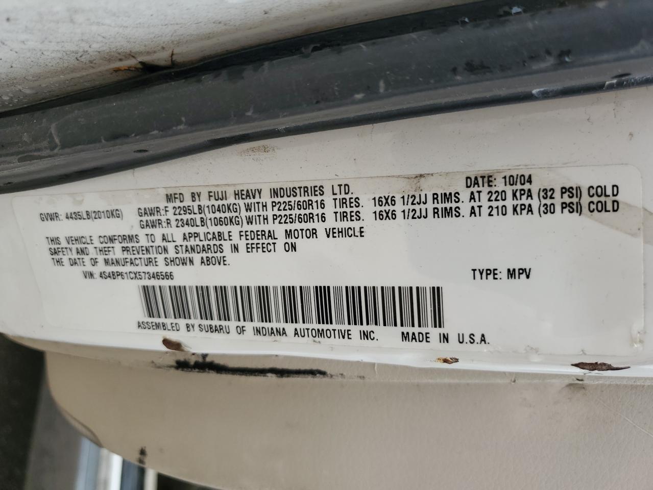 Lot #3298191039 2005 SUBARU LEGACY OUT