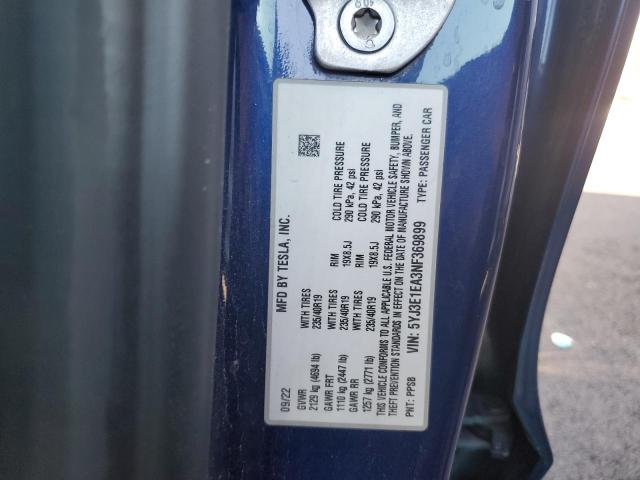 2022 TESLA MODEL 3 5YJ3E1EA3NF369899