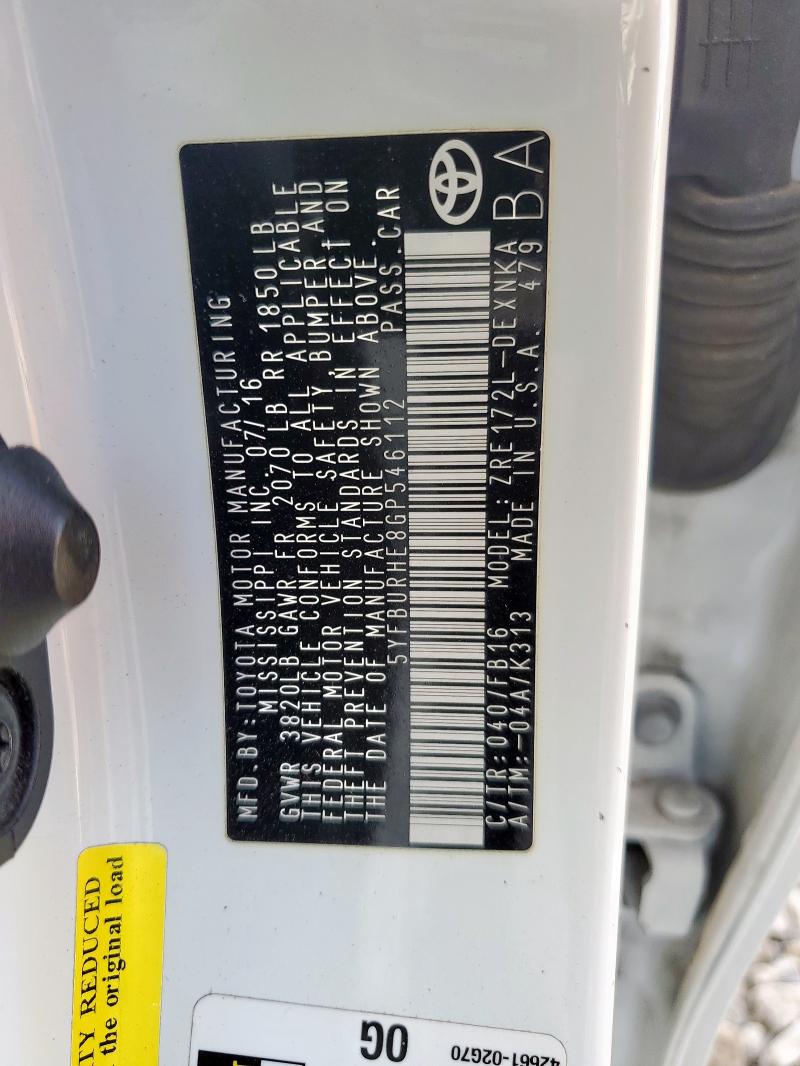 2016 TOYOTA COROLLA L - 5YFBURHE8GP546112