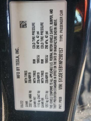 2022 TESLA MODEL 3 5YJ3E1EB1NF290157