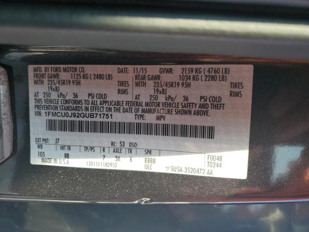 2016 FORD ESCAPE TIT - 1FMCU0J92GUB71751
