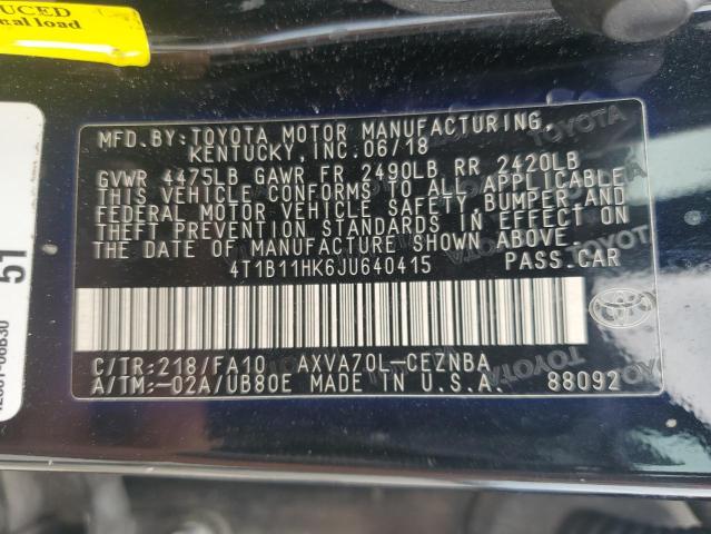 2018 TOYOTA CAMRY L 4T1B11HK6JU640415