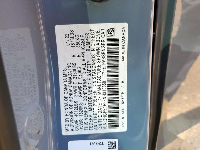 2022 HONDA CIVIC TOUR 2HGFE1F98NH313650