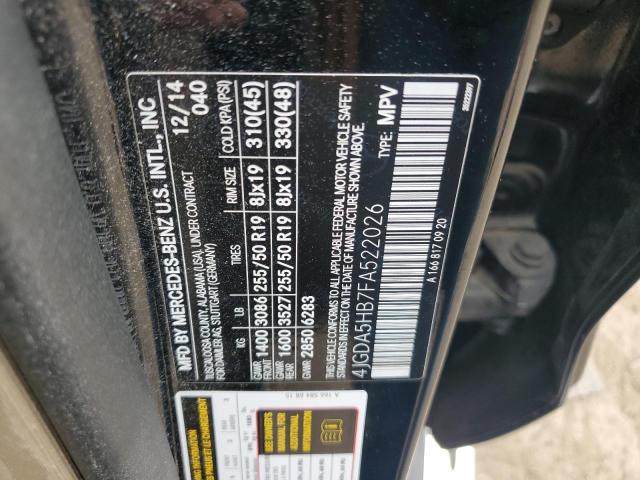 2015 MERCEDES-BENZ ML 350 4MA 4JGDA5HB7FA522026